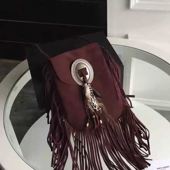 Replica Saint Laurent Anita Fringed Flat Bag In Bordeaux Suede Leather